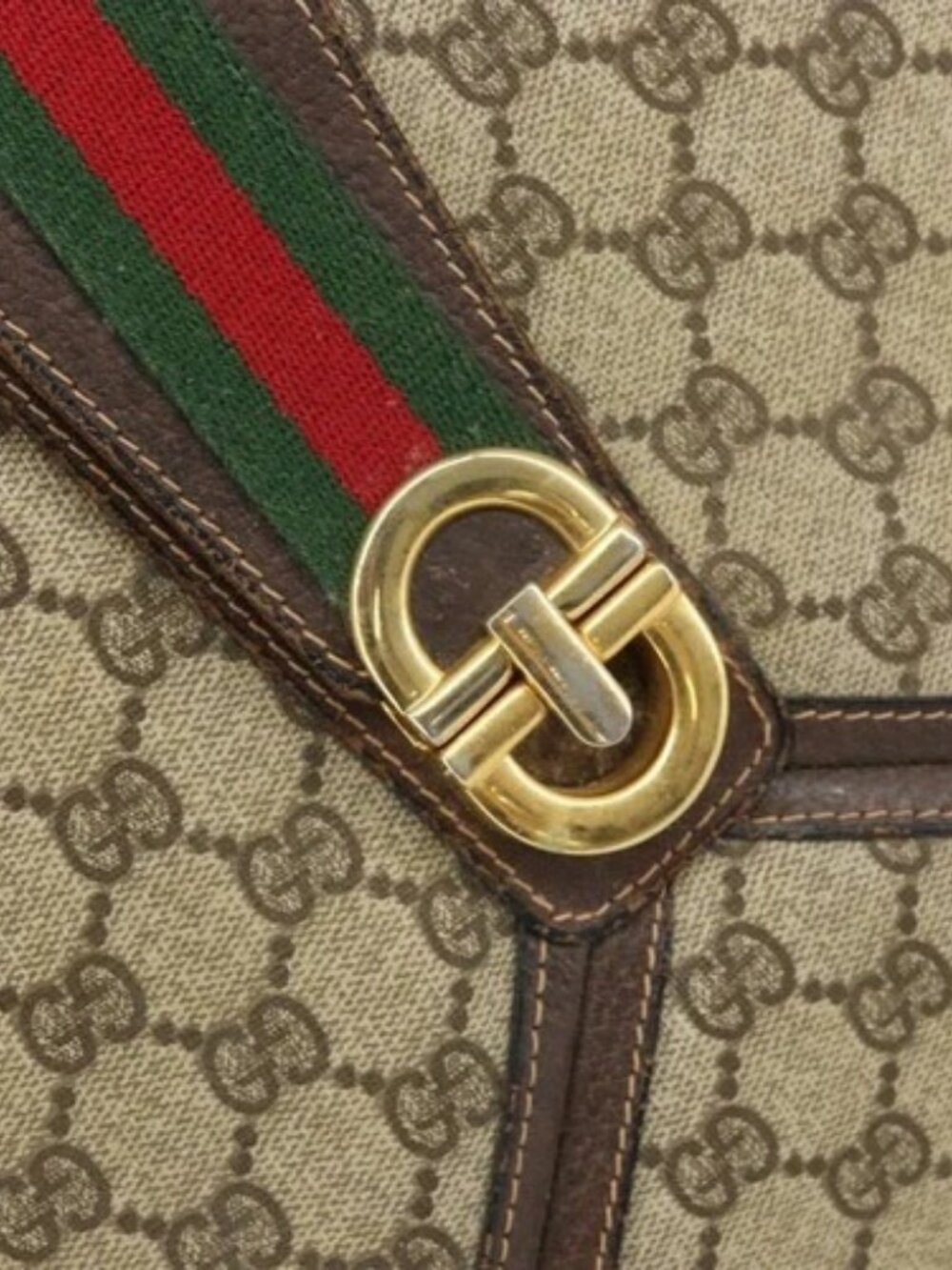 GUCCI GG Supreme Web Sherry Line Shoulder Bag PVC Beige Gold 201446 Auth 166734 - Picture 12 of 16